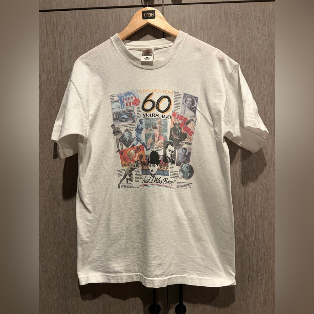 Vintage Fruit of the Loom 60 Years Ago And I Was Born Graphic Tee Large USA
